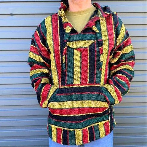 Mexican Surfer Baja Hoodie Rasta: Thick Red, Green & Yellow | Small Size