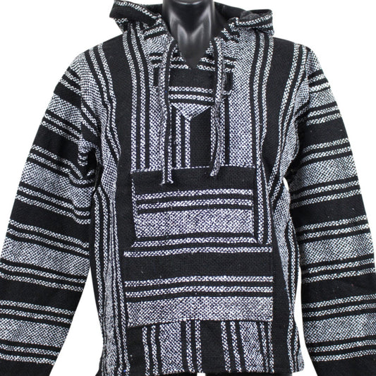 Cool Mexican Surfer Baja Hoodie Black & White for Kids (Ages 8-12)