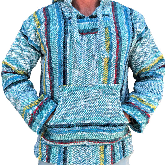 Cool Mexican Surfer Baja Hoodie Turquoise Multicoloured for Kids (Ages 8-12)
