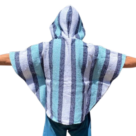 Baja Hoodie Cape 3/4 Sleeve Mint & Grey  | Jerga Surfer Sweater Jumper Made Mexico Original Genuine