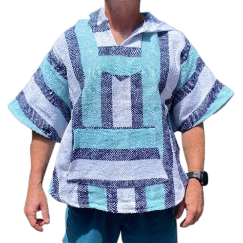 Baja Hoodie Cape 3/4 Sleeve Mint & Grey  | Jerga Surfer Sweater Jumper Made Mexico Original Genuine